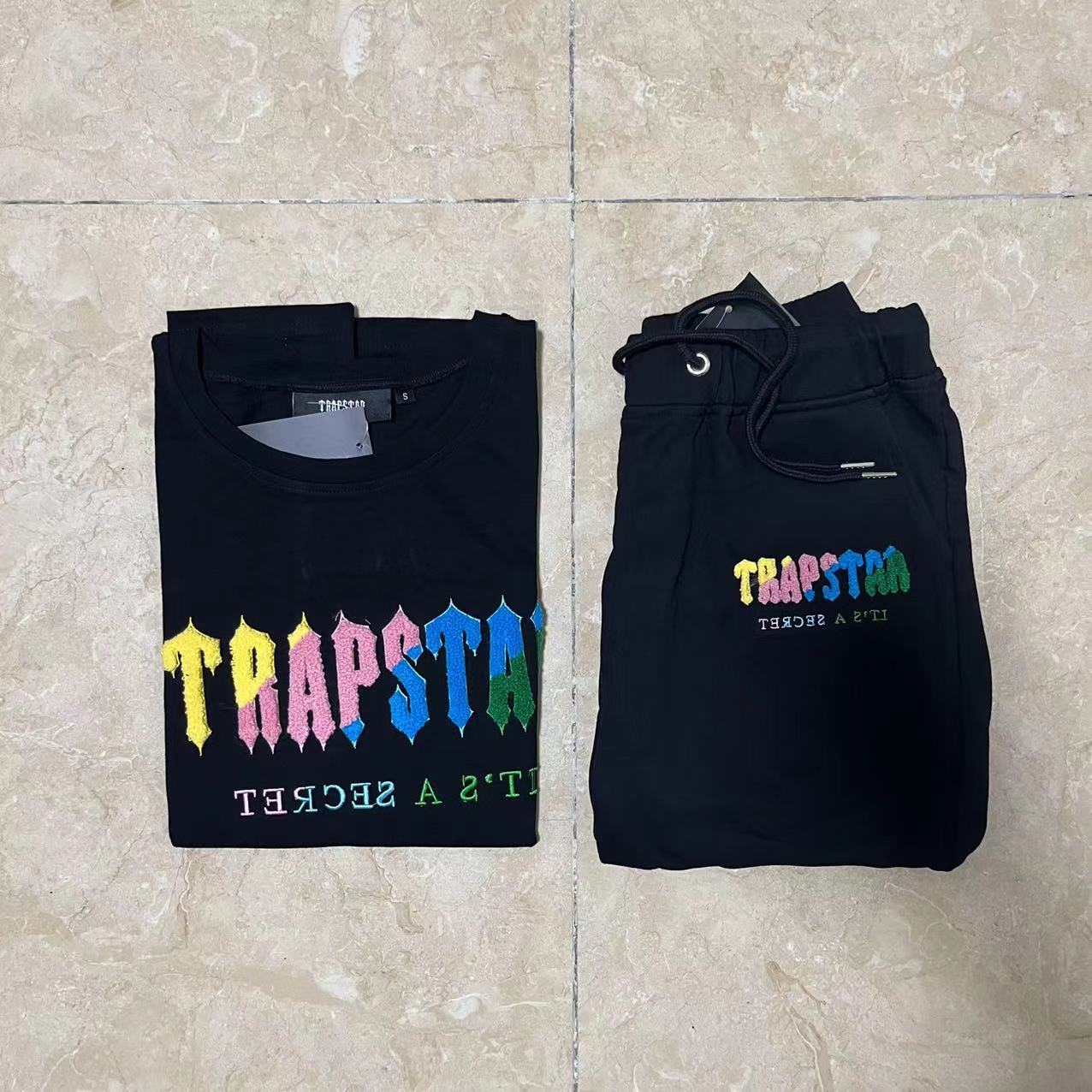 TRAPSTAR TEE T SHIRT LETTER EMBROIDERY (BLACK YELLOW PINK)
