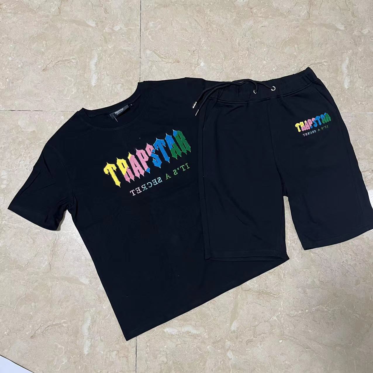 TRAPSTAR TEE T SHIRT LETTER EMBROIDERY (BLACK YELLOW PINK)