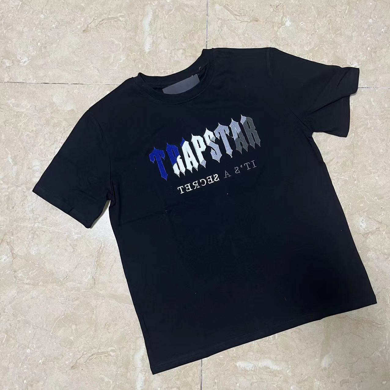TRAPSTAR TEE T SHIRT LETTER EMBROIDERY (BLACK BLUE WHITE )