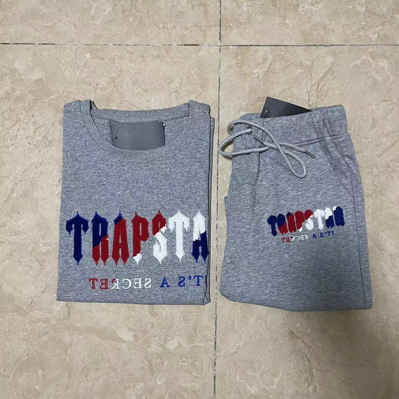 TRAPSTAR TEE T SHIRT LETTER EMBROIDERY (GRAY BLUE RED)