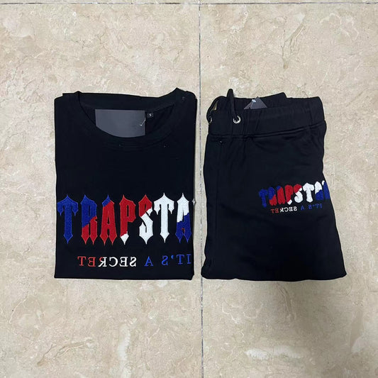 TRAPSTAR TEE T SHIRT LETTER EMBROIDERY (BLACK BLUE RED)
