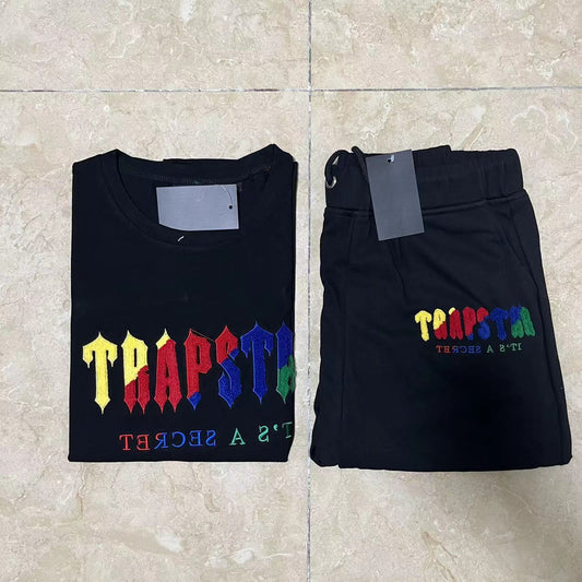 TRAPSTAR TEE T SHIRT LETTER EMBROIDERY (BLACK YELLOW RED)