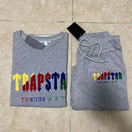 TRAPSTAR TEE T SHIRT LETTER EMBROIDERY (GARY YELLOW RED)